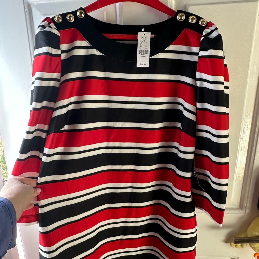 NWT NY&Co Black White Red Striped dress